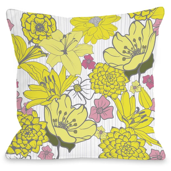 Oriental Flowers Indoor Throw Pillow by OneBellaCasa - Blue, 20 inchx20 inch