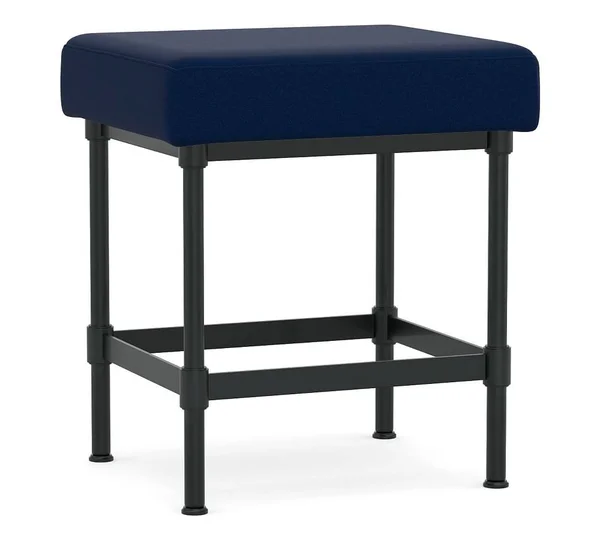 Pottery Barn Navy Metal Vanity Stool - Antique Bronze Base, Performance Everyday Velvet