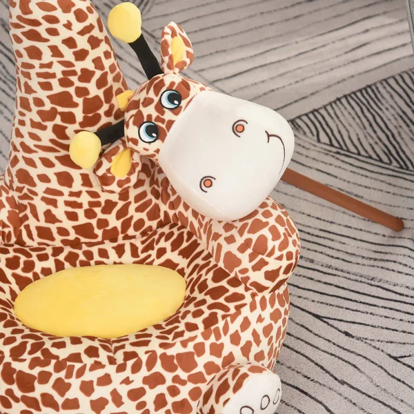 Qaba Giraffe Shaped Kid Sofa Flannel Covered Armchair Stick Horse Child Chair with Padded Seat for 18 to 36 Months - Brown