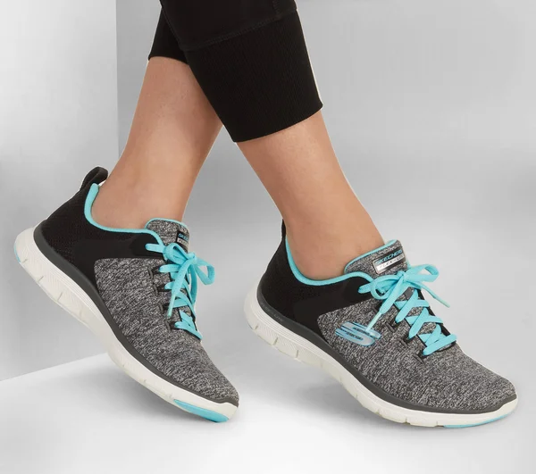 Skechers Women's Flex Appeal 4.0 Sneakers - Black/Light Blue, 5.5