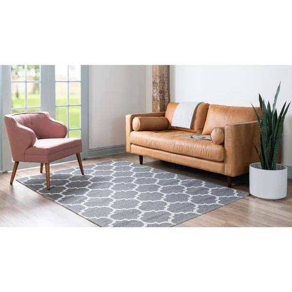 Unique Loom Decatur Trellis Dark Gray/Ivory 6 ft. 4 in. x 9 ft. Area Rug