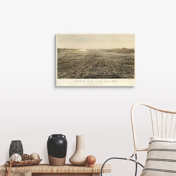 Vintage Birds Eye View Map of San Jose, California, Canvas Wall Art, 30x20, Great Big Canvas