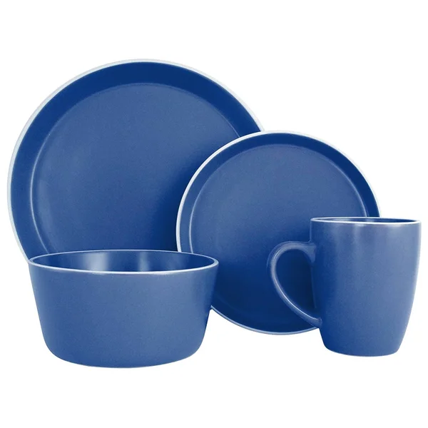 Melange Stoneware 18-Piece Dinnerware Set (Moderno Blue) - Service for 6| Dinner PLATE, Salad Plate & Soup Bowl (6 Each)|18