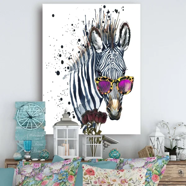 Design Art Animal &Funny Zebra Watercolor& Painting - Blue