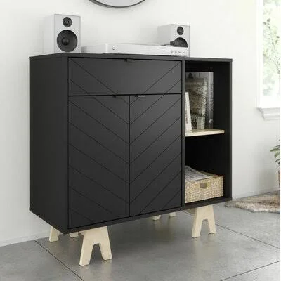 Elliott 35.75x22 Wide 1 Drawer Sideboard Hashtag Home Color (Base/Top): Black/Birch