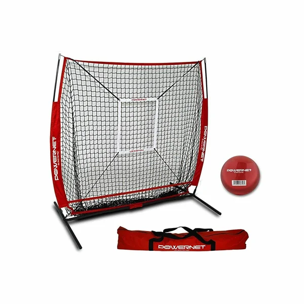 Powernet 5x5 Baseball Softball Practice Hitting Net Bundle (w/ Strike Zone + Training Ball) - Blue