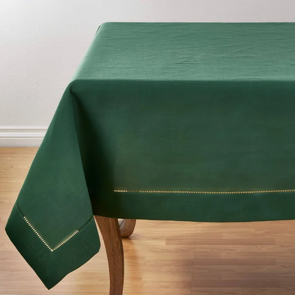 Saro Lifestyle 6307.JG90S 90 in. Square Classic Hemstitch Border Tablecloth - Jasper Green