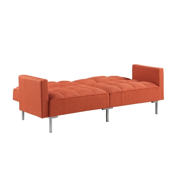 Orange Modern Upholstered Linen Convertible Folding Futon Sofa Bed - Brown