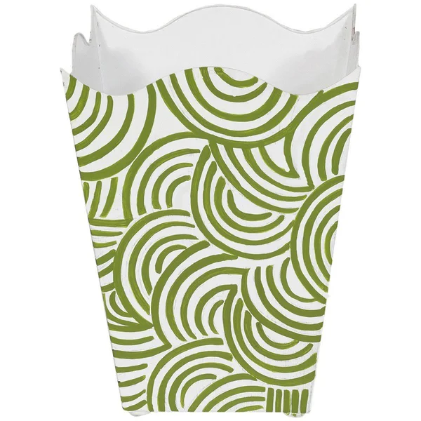 Worlds Away Square Wave Top Wastebasket, Black
