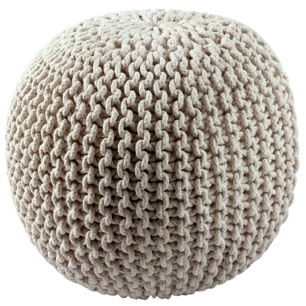 Pouf Ottoman Cotton Rope, Off White, 16-inch, 18 x 18 x 16