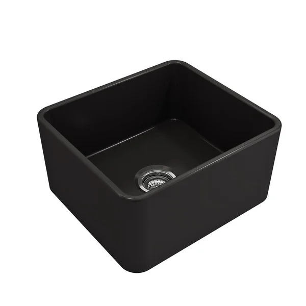 BOCCHI Classico 20x22 Farmhouse Apron Front Fireclay Single Bowl Kitchen Sink, Matte Black