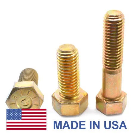 3/4 inch-16 x 8 inch (PT) Fine Thread Grade 9 Hex Cap Screw (Bolt) L9 - USA Alloy Steel Yellow Zinc Plated Pk 20