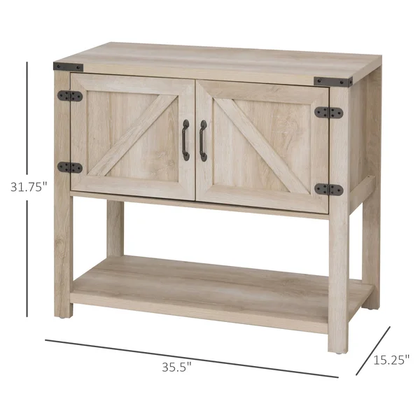 HOMCOM 2-Door Free Standing Storage Cabinet with Bottom Shelf - Kitchen Cupboard, Entryway Storage Cabinet - Oak