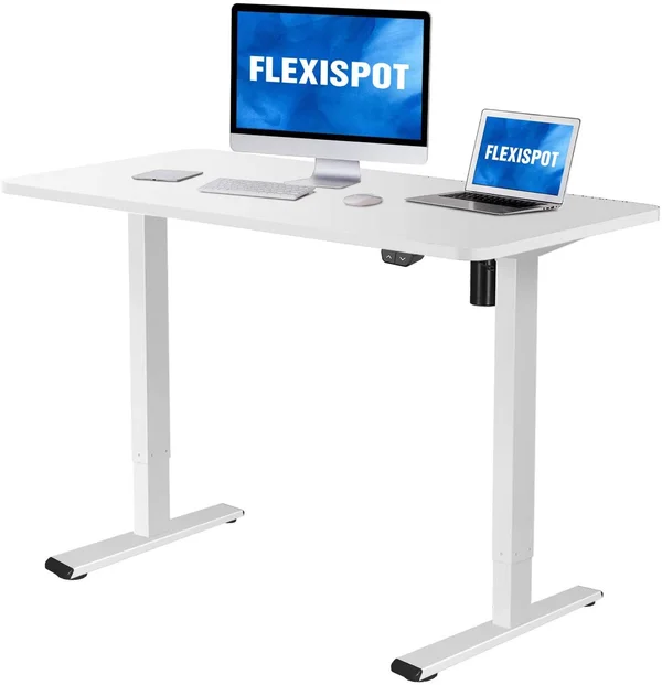 FlexiSpot EC1 Electric White Standing Desk Adjustable Height Desk - 48 x 30 Inches Whole Piece Board Sit Stand Desk Home Office W