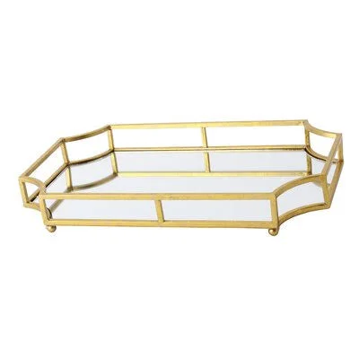 Metal Mirrored Ornate Scalloped Decorative Vanity Tray Color: Gold