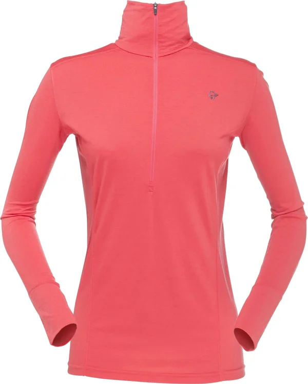 Norrona Women's Wool Zip Neck Baselayer - Large - Crisp Ruby