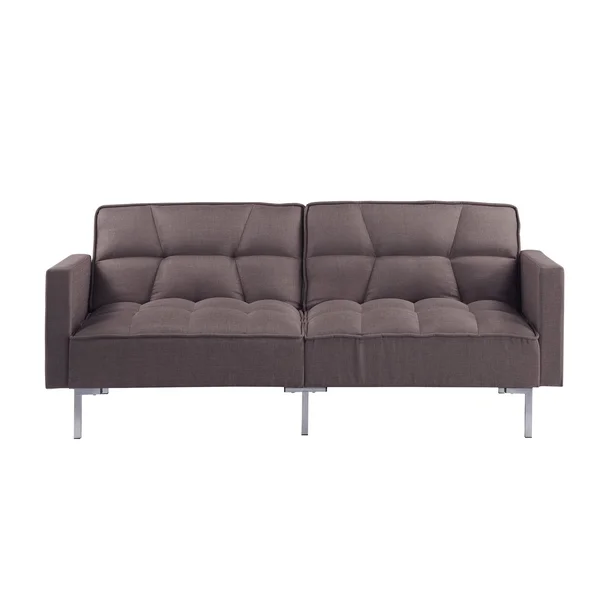 Orange Modern Upholstered Linen Convertible Folding Futon Sofa Bed - Brown