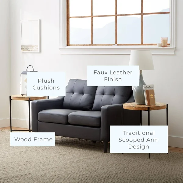 Brookside Ellen 54x22 Upholstered Scooped Arm Loveseat - Navy