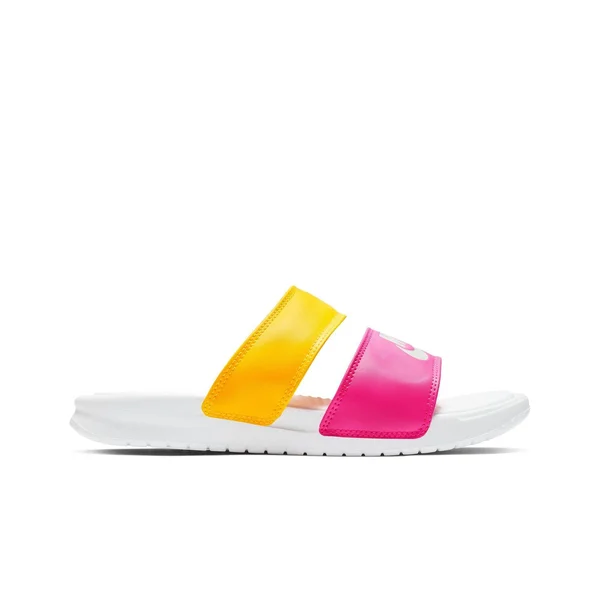 Nike Women's Benassi Duo Ultra Slide Sandals, Pink/White/Orange - Size 11.0