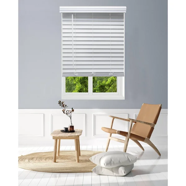 Linen Avenue Custom Cordless Faux Wood Blind White - 23 W x 48 H Partial Inside Mount