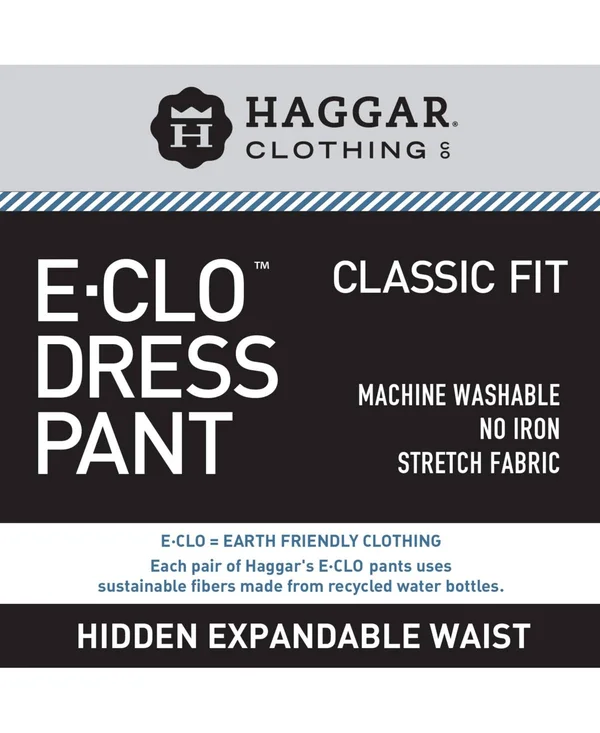 Haggar Men's Eclo Stria Classic Fit Flat Front Hidden Expandable Dress Pants - Blue