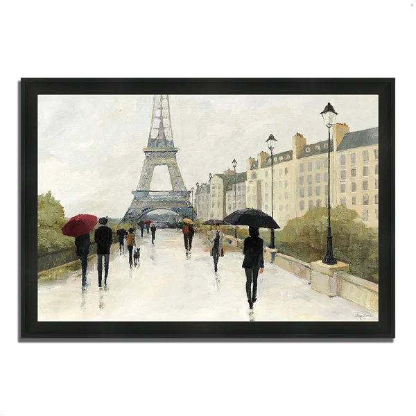 Winston Porter 'Eiffel in The Rain Marsala Umbrella' Framed Acrylic Painting Print, Green