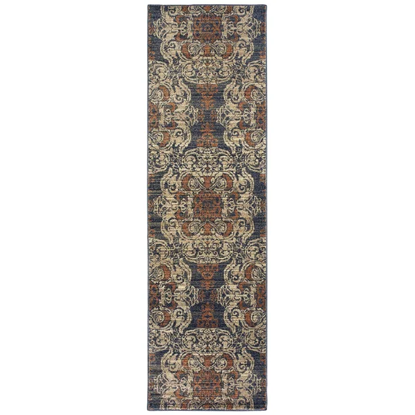 Oriental Weavers Pasha 8022K Blue/ Rust Area Rug 5& 3x22 x 7& 6x22