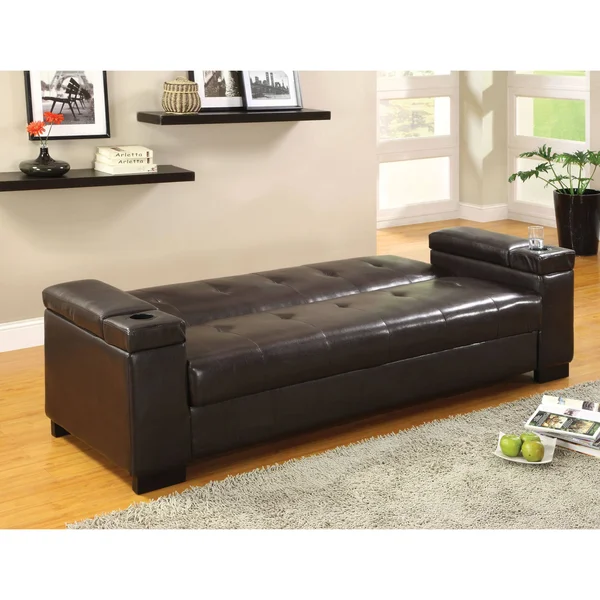 Furniture of America Tash Contemporary Brown Faux Leather Sofa Bed - Dark Espresso