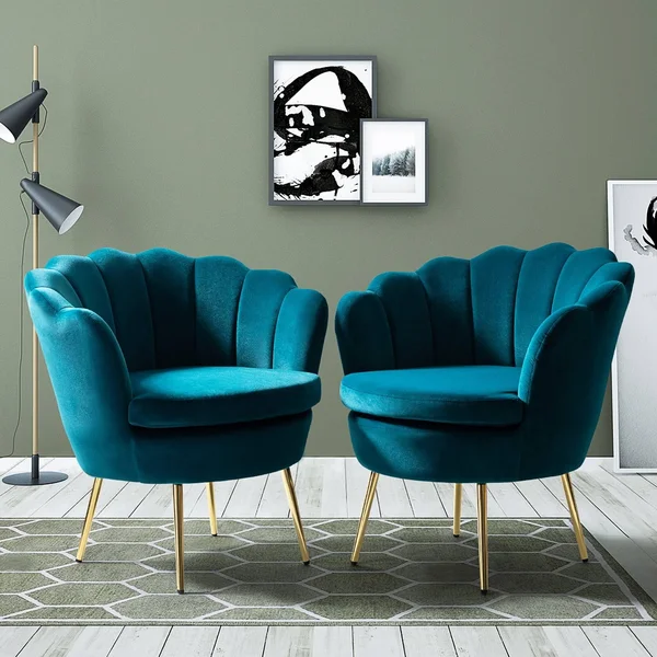 Gaitana Upholstered Barrel Chair with Tufted Back - Set of 2 - Teal