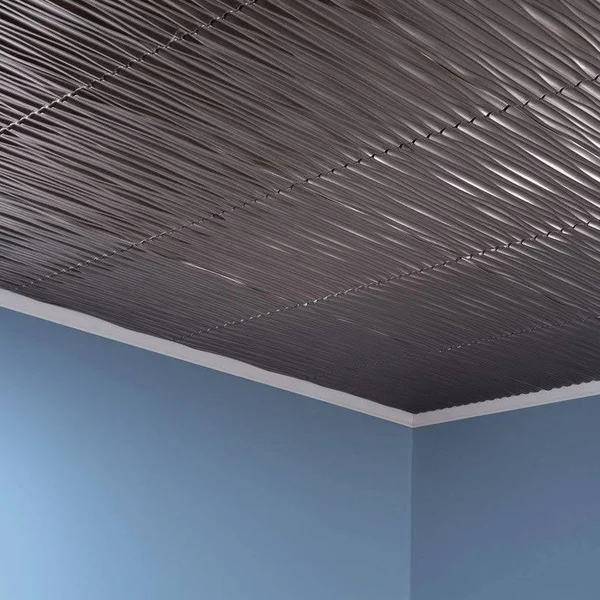 Fasade Dunes Horizontal Decorative Vinyl 2ft x 2ft Glue Up Ceiling Tile in Brushed Nickel (5 Pack)