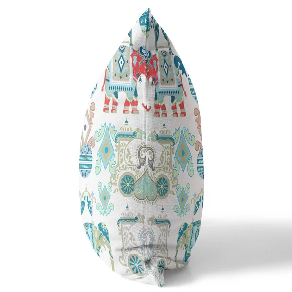 Elephant Howdah Suede Blown & Closed Pillow w/ Insert in Blue & White 20x22x20x22