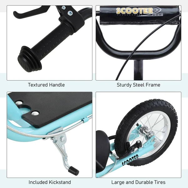 Aosom Teens Youth Scooter Ride on Toy with Adjustable Handlebar, Dual Brakes, and Inflatable Wheels for Kids 5+ (Blue)
