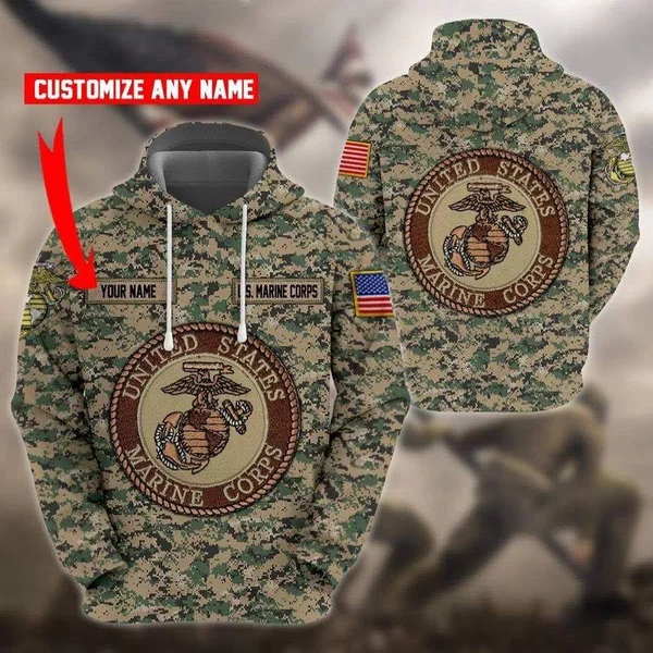 U.S Marine Corps Green Camo Custom Name Hoodie 3D All Over Print
