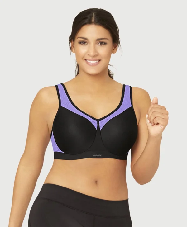Glamorise High Impact Underwire Sports Bra Black/Purple 44F Women's