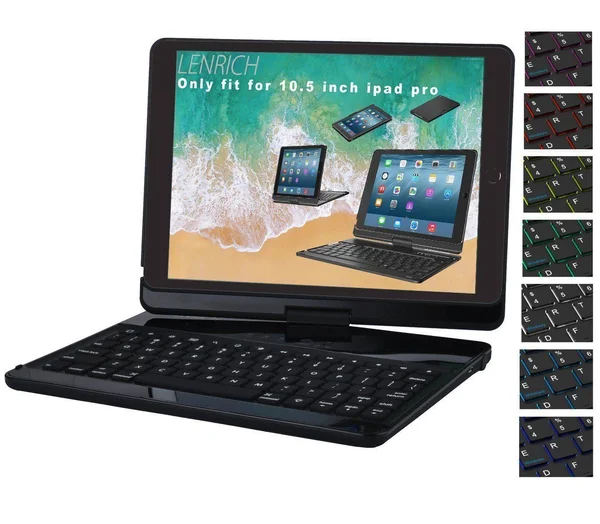 iPad Pro 10.5 Case with Keyboard Backlit, LENRICH 7 Colors Backlight 360 Rotatable Bluetooth Wireless