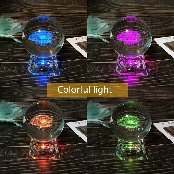 FTYtek 3D Galaxy Crystal Ball Night Lamp Clear 80mm (3.15 inch) Galaxy Glass Ball with Colorful LED Base Best Birthday Gift for