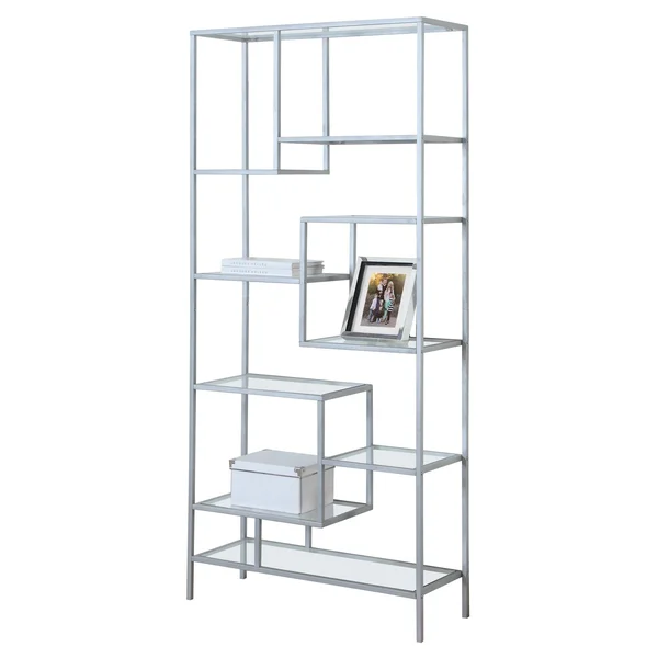 Monarch Bookcase - 72x22H, Silver Metal with Tempered Glass