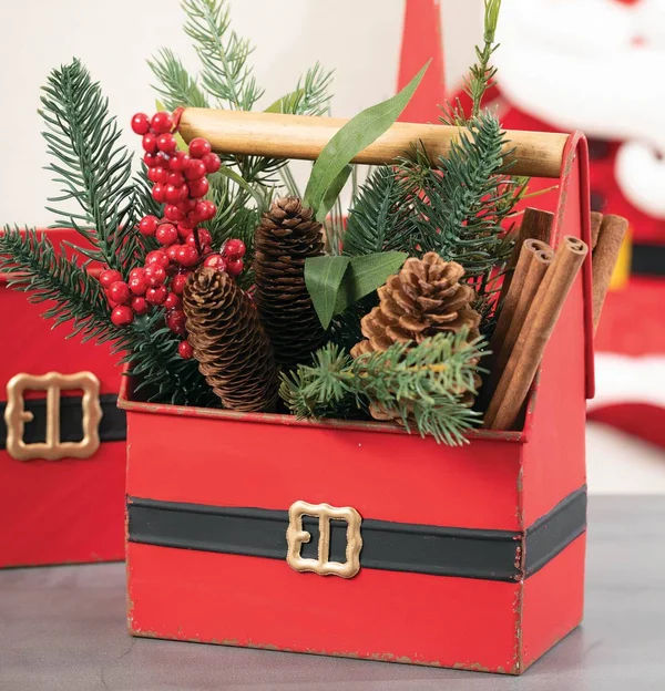 Sullivans Santa Belt Metal Trug Set of 2 - 15.25x22L & 7.5x22L Red, 9 x 12 in