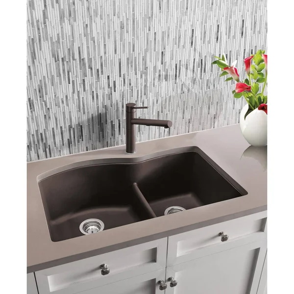 Blanco 441592 Diamond Silgranit Double Bowl Undermount Kitchen Sink with Low Divide - Metallic Gray