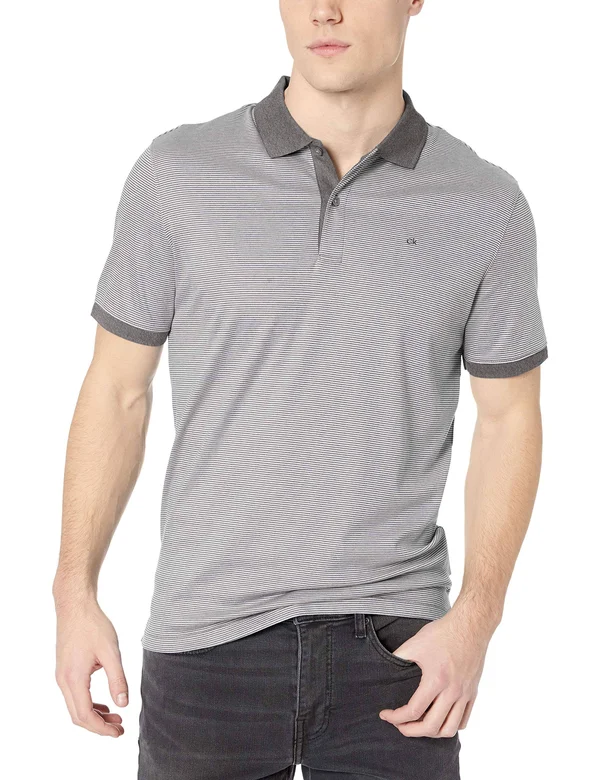 Calvin Klein Men's Liquid Touch Micro Stripe Polo Shirt - Standard White Combo