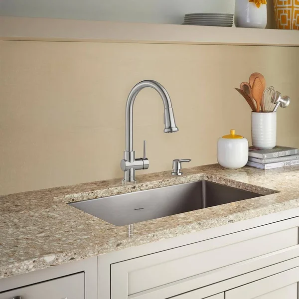 American Standard 9379315.075 Montvale Single-Handle Pull-Down Sprayer Kitchen Faucet with Soap Dispenser in Stainless Steel