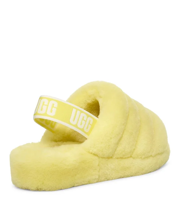 Ugg Women's Fluff Yeah Slide Sheepskin in Neon Yellow, Size 10