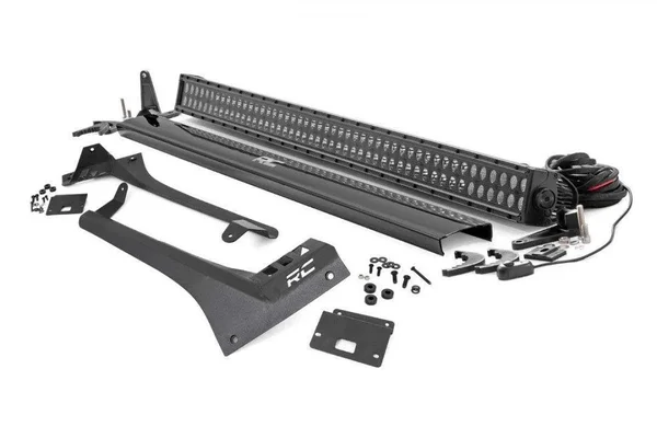 Rough Country Jeep 50-Inch Straight LED Light Bar Upper Windshield Kit w/ Dual-Row Black Series LED (2020 Gladiator JT, 18-20 Wr