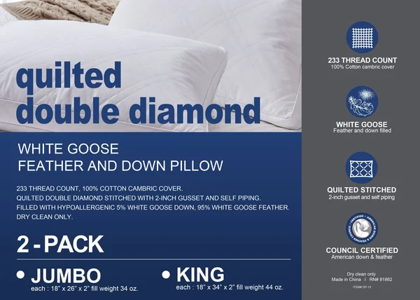 233TC Quilted White Goose Feather-Down Pillows (2-Pack) King