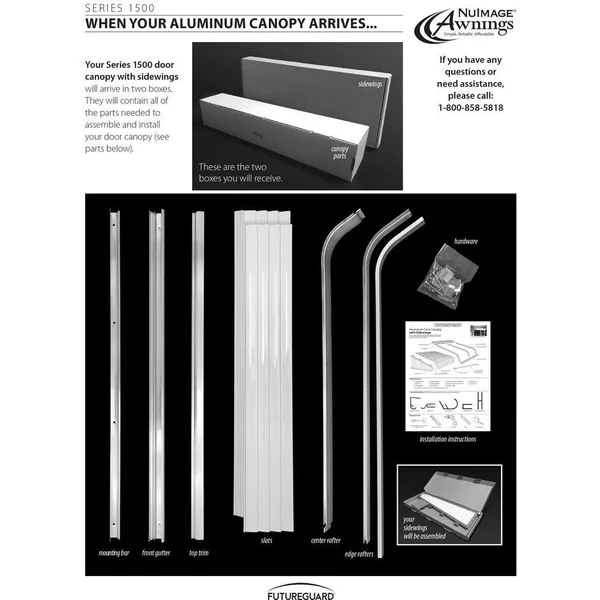 NuImage Awnings 6 ft. 1500 Series Door Canopy Aluminum Awning (12in. H x 42 in. D) in Graystone