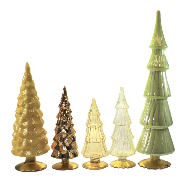 Christmas Yellow Orange Hued Glass Trees Set/5 Decorate Mantle Christmas Ms2040y - Size: 17.00 H x 4.00 W x 4.00 D