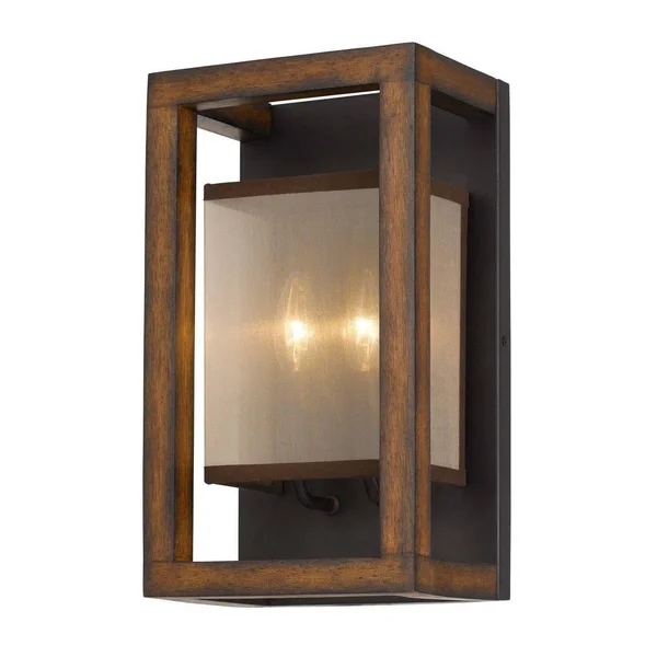 8x22 x 14x22 x 14.75x22 Rubber Wood Wall Sconce with Organza Shade Brown - Cal Lighting 79852252