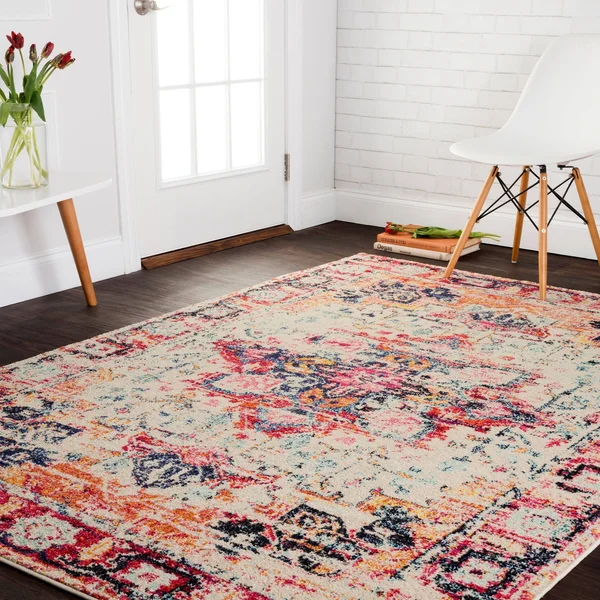 Alexander Home Vintage Bohemian Pink/ Ivory Multi Medallion Distressed Rug - 4& x 5&7 inch - Multicolor