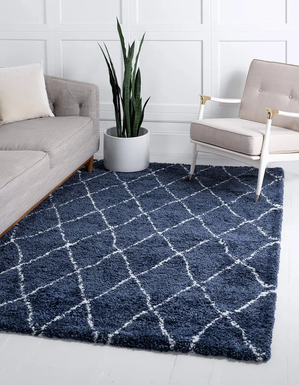 Unique Loom Trellis Rabat Shag Area Rug (8& x 10& - Navy Blue)