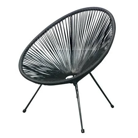 e-Joy All-Weather Patio Indoor Outdoor Acapulco Weave Lounge Chair, 3 Piece Set, Black, Size: 35